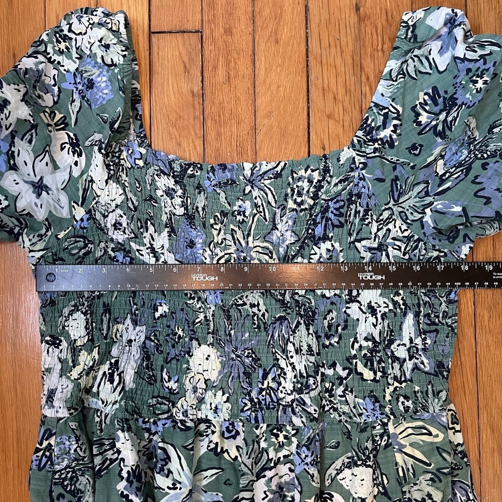Sonoma Women's XL Green Floral Maxi Dress Short Sleeve Tiered Flowy Cotton Blend - Picture 8 of 8